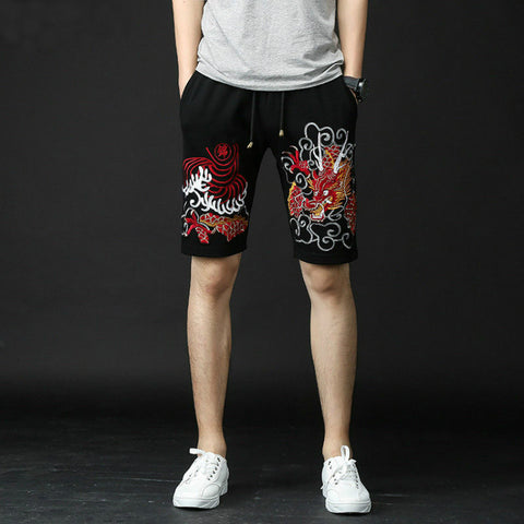 Dragon Embroidery Black Shorts