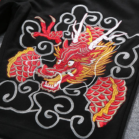 Dragon Embroidery Black Shorts