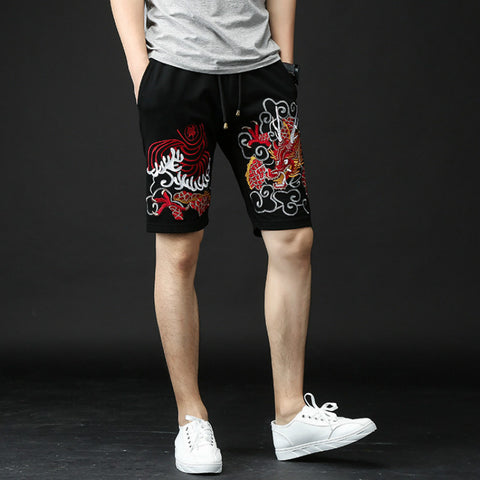 Dragon Embroidery Black Shorts