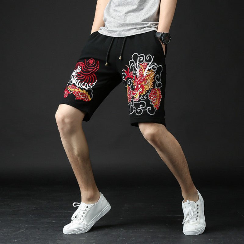 Dragon Embroidery Black Shorts