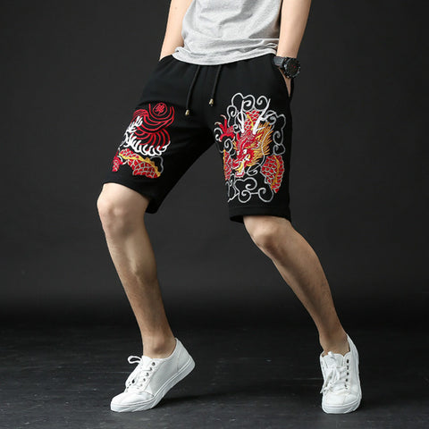 Dragon Embroidery Black Shorts