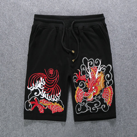 Dragon Embroidery Black Shorts