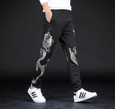 Silver Embroidery Dragon Pants