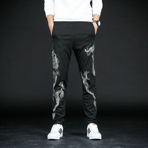 Silver Embroidery Dragon Pants
