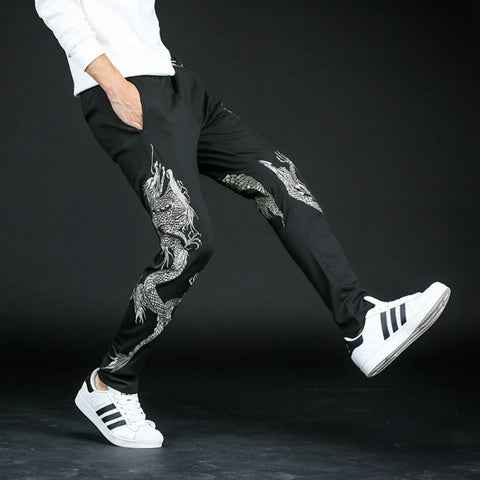 Silver Embroidery Dragon Pants