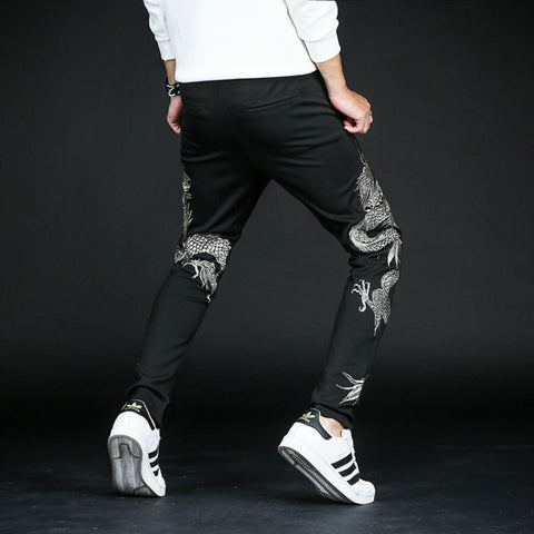 Silver Embroidery Dragon Pants