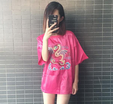 Women Embroidery Dragon T Shirt