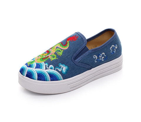 Dragon And Wave Embroidery Shoes