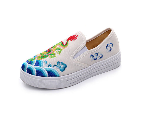 Dragon And Wave Embroidery Shoes